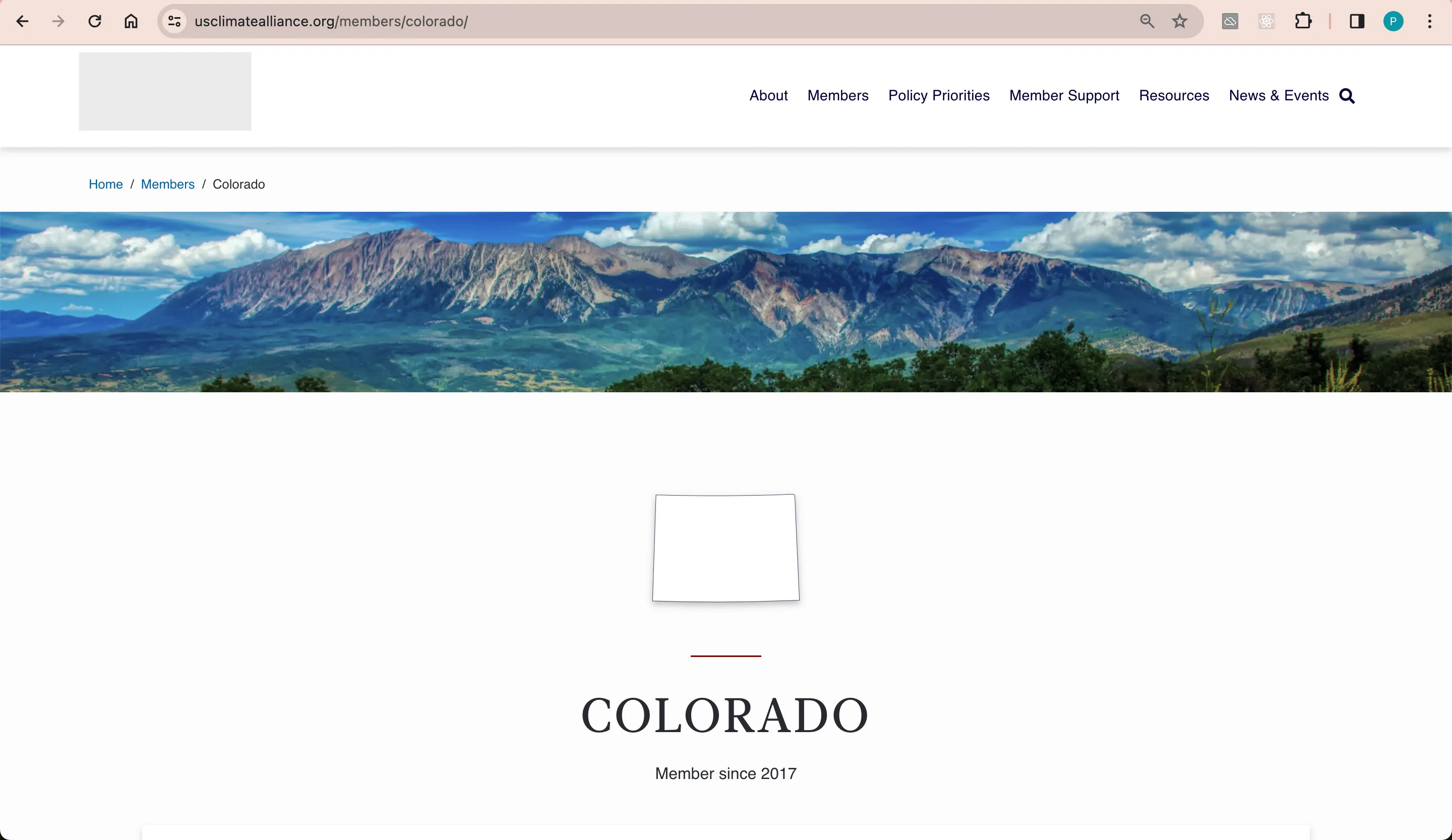 Colorado member page showing the state hero banner and member-since information